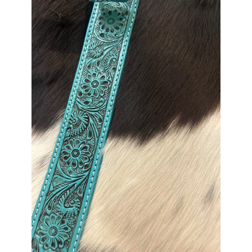 American Bison Teal Leather Cowhide Tooled Western Concealed Carry Purse